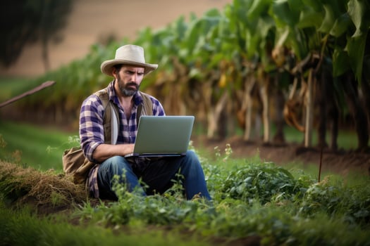 A farmer man stressed , unhappy sad ,Generative AI. photo