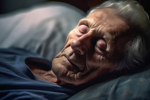 Old years man patient sleeping on bed in hospital ward. Health care ,Generative AI. photo