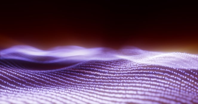 Abstract purple energy magic waves from glowing particles and lines futuristic hi-tech background photo