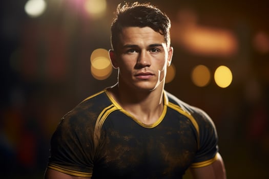 Male rugby players competing on the rugby field photo