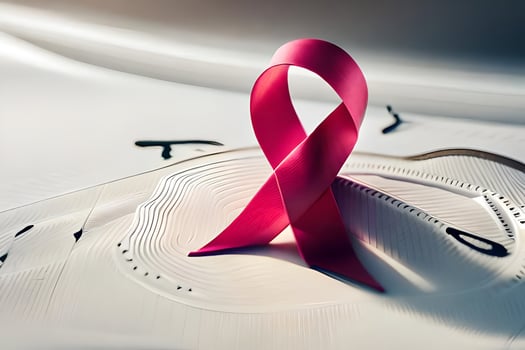 pink ribbon on white table, symbol of strength, ai generative photo