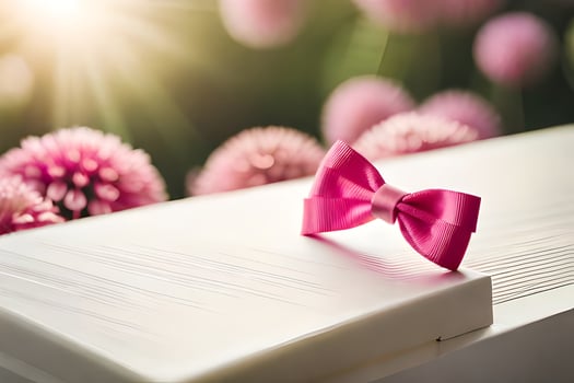 pink ribbon on white table, symbol of strength, ai generative photo