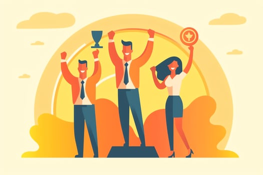 Happy people jumping and cheering celebrating victory. Succeeding winning and happy in flat cartoon concept by AI Generated photo