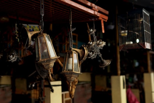 classic chandelier, flea market selling old antiques photo