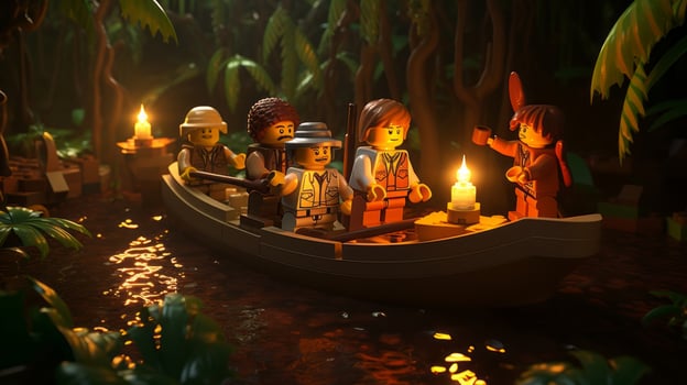 Lego character embarking on epic adventures with friends AI Generative photo