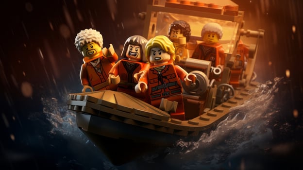 Lego character embarking on epic adventures with friends AI Generative photo
