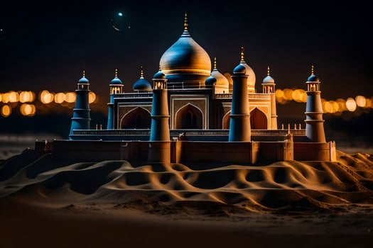 a taj mahal at night in the desert. AI-Generated photo