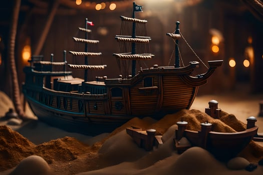 a pirate ship is in a sandy area. AI-Generated photo