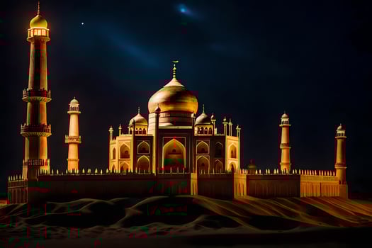 the taj mahal is lit up at night. AI-Generated photo
