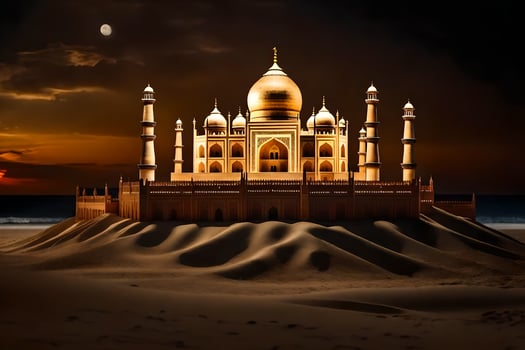 the taj mahal is a beautiful golden building in the desert. AI-Generated photo