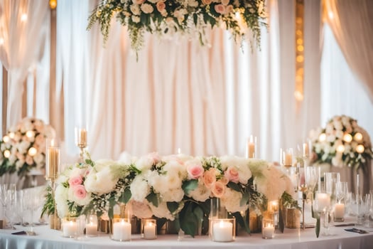a wedding table with candles and flowers. AI-Generated photo