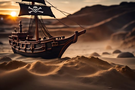 a pirate ship in the desert. AI-Generated photo