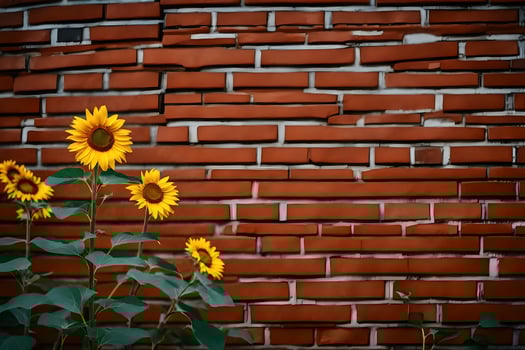 sunflowers against a brick wall. AI-Generated photo
