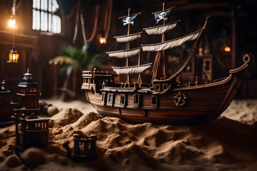 a pirate ship in a sand dune. AI-Generated photo