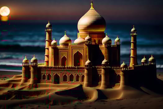 the taj mahal, sand, sand castle, sand, sand castle, sand, sand. AI-Generated photo