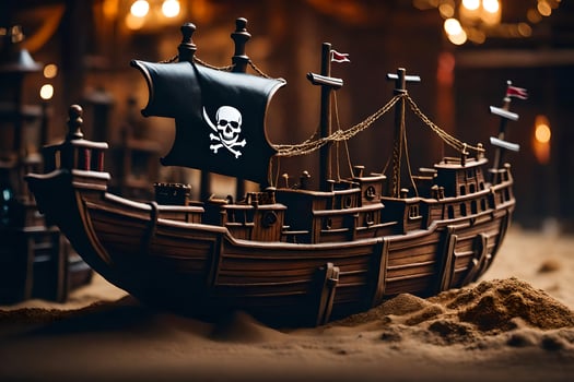 a pirate ship is shown in a dark room. AI-Generated photo