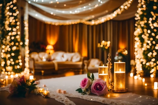 wedding ceremony with candles and flowers. AI-Generated photo