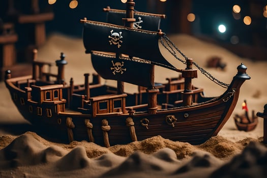 a pirate ship is on a sandy beach. AI-Generated photo
