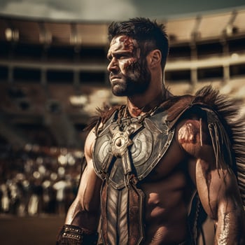 Viking Gladiator in Post-Apocalyptic Roman Arena. Generative AI. photo
