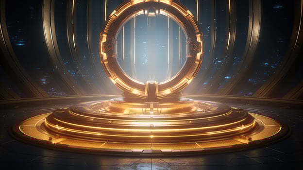 illuminated futuristic podium, digital art illustration, Generative AI photo