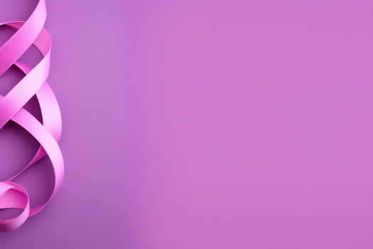 Pink or purple ribbon as breast cancer or epilepsy awareness symbol and copy space. World cancer day concept by AI Generated photo