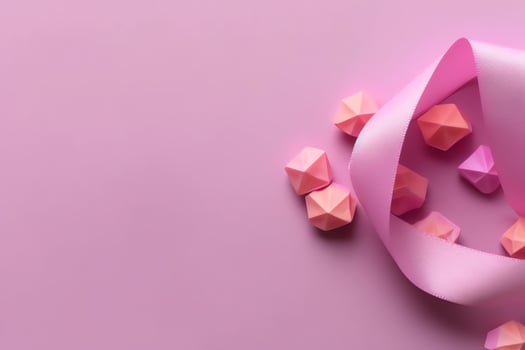 Pink or purple ribbon as breast cancer or epilepsy awareness symbol and copy space. World cancer day concept by AI Generated photo