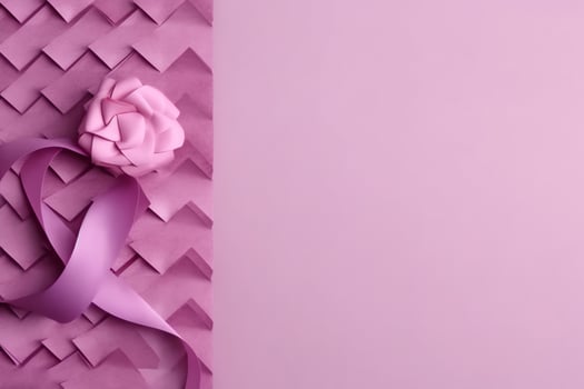 Pink or purple ribbon as breast cancer or epilepsy awareness symbol and copy space. World cancer day concept by AI Generated photo
