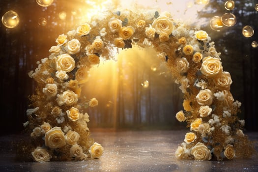 AI Generated Golden Flower Arch with Copy Space photo