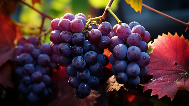Blue delicious juicy ripe grapes hanging on a branch photo