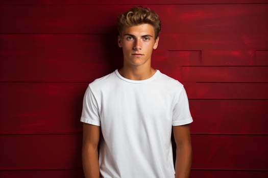 young man standing on a Yellow background ai generative photo