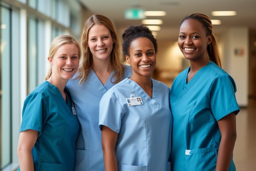 team of young specialist doctors standing in the corridor of the hospital ai generative photo