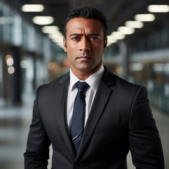 A business man stands in office corridor ai generative photo