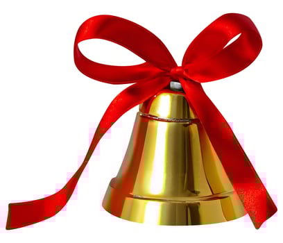Golden glossy cut out bell with red bow Generative ai photo