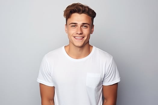 young man in white shirt standing on isolated background ai generative photo