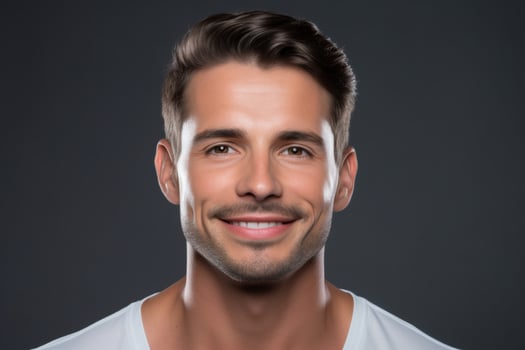 young man in white shirt standing on isolated background ai generative photo