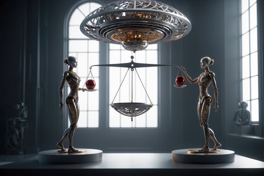 AI Tightrope Act, Navigating Between Technology and Ethics, AI Generated photo