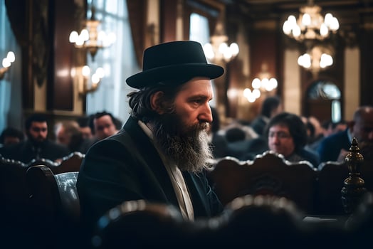 Orthodox Jew reads prayers in the temple. Neural network AI generated photo