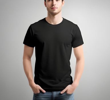 Young man wearing blank black t shirt mockup print presentation mockup ai generate photo