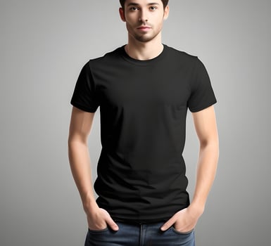 Young man wearing blank black t shirt mockup print presentation mockup ai generate photo