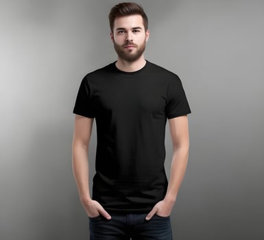 Young man wearing blank black t shirt mockup print presentation mockup ai generate photo