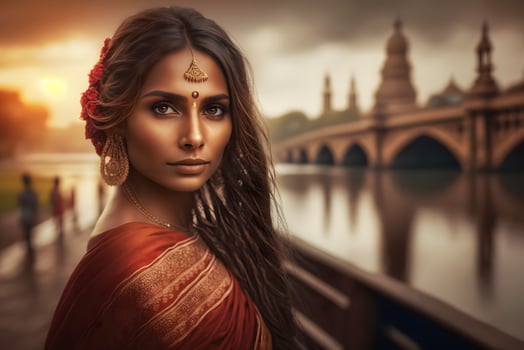 Beautiful indian girl. Young hindu woman. Neural network AI generated photo
