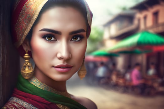 Portrait of a beautiful asian thai woman. Neural network AI generated photo