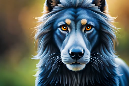 a blue wolf with yellow eyes. AI-Generated photo