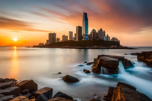the city skyline at sunset in hong kong. AI-Generated photo