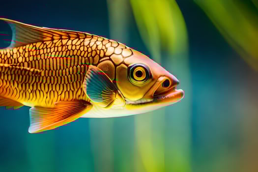 a fish with a yellow and black body is swimming in the water. AI-Generated photo