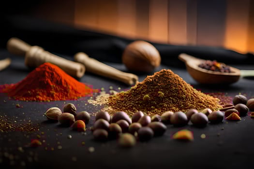 spices and spices on a black background. AI-Generated photo