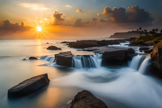 the sun rises over the ocean in this beautiful photo. AI-Generated photo