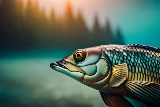 a fish in the water with a forest in the background. AI-Generated photo