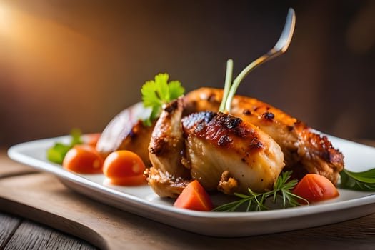a plate of chicken with vegetables and a fork. AI-Generated photo