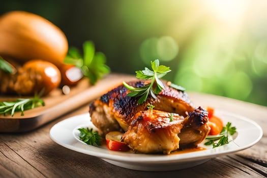 chicken with vegetables and herbs on a plate. AI-Generated photo
